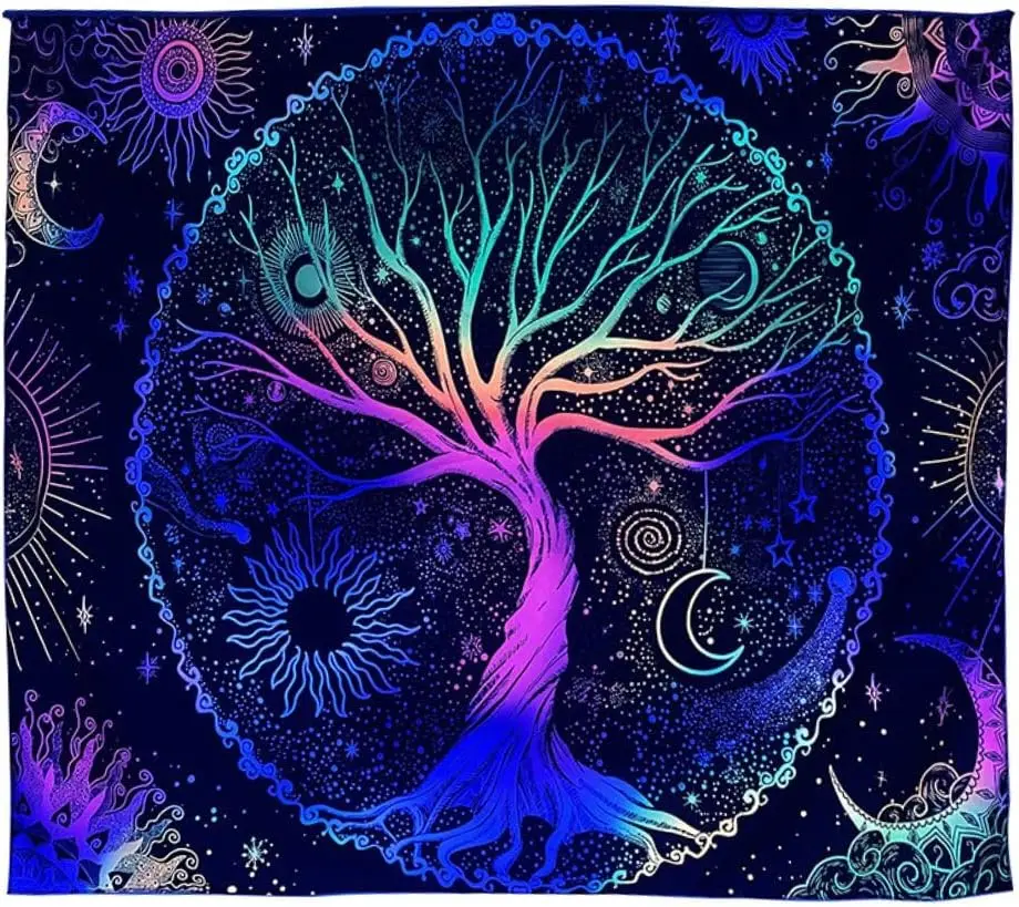 Arazzo Albero della,пьезо, Albero della Vita Arazzo da Parete, Arazzo da Parete Fasi Lunari, Mandala Psichedelico da Parete p