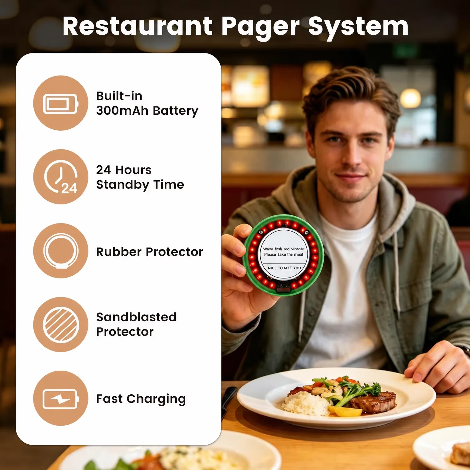 Pager System Touch Keyboard Wireless Calling System 500ft Long Range 20 Rubber Protected Buzzers Restaurant Cafe Nursing Home