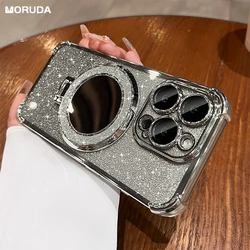 Airbag Case For iPhone 15 Pro Max Gradient Glitter Magsafe Mirror Cover For iPhone 14 Pro 13 12 11 Diamond Stand Holder Cover