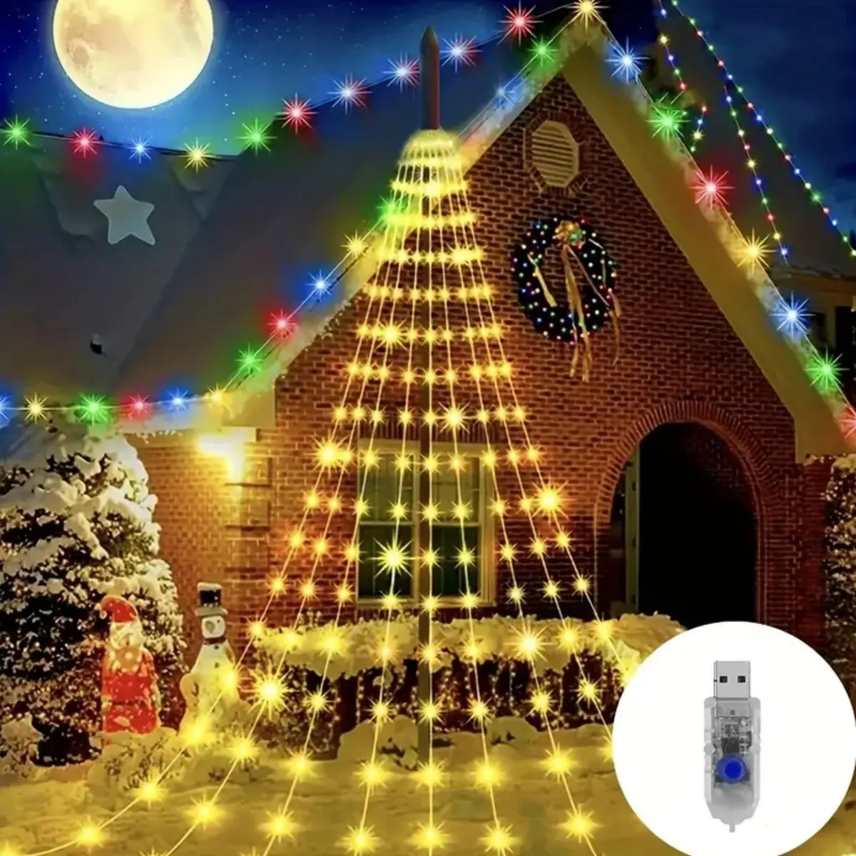 

1 шт. 180/270 светодиодные фонари-водопад с питанием от USB и 8 режимами освещения, гирлянды, водонепроницаемые уличные и внутренние декоративные лампы