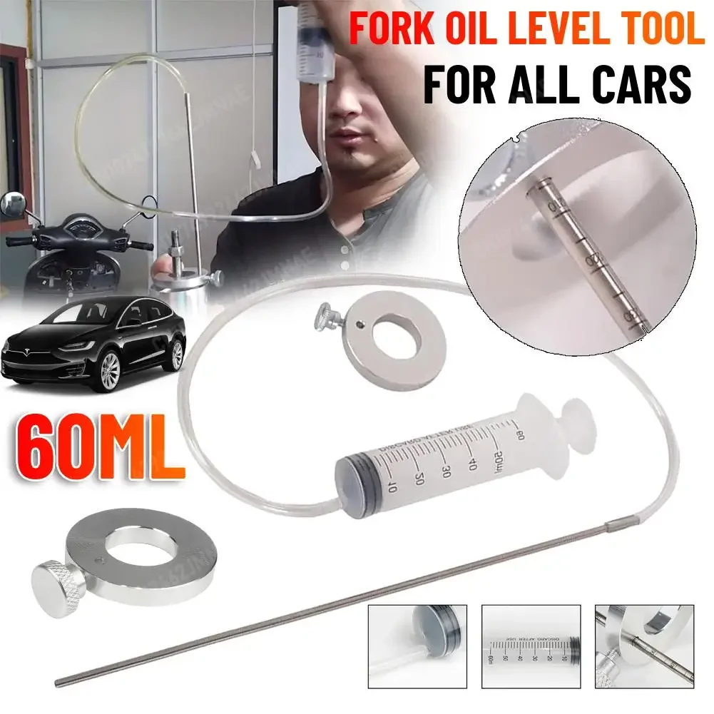 60ML Motorcycle Fork Oil Level Tool Fork Oil Tool Gauge Suspension Level Tuning Syringe Shock Adjuster With Adjustable Ring