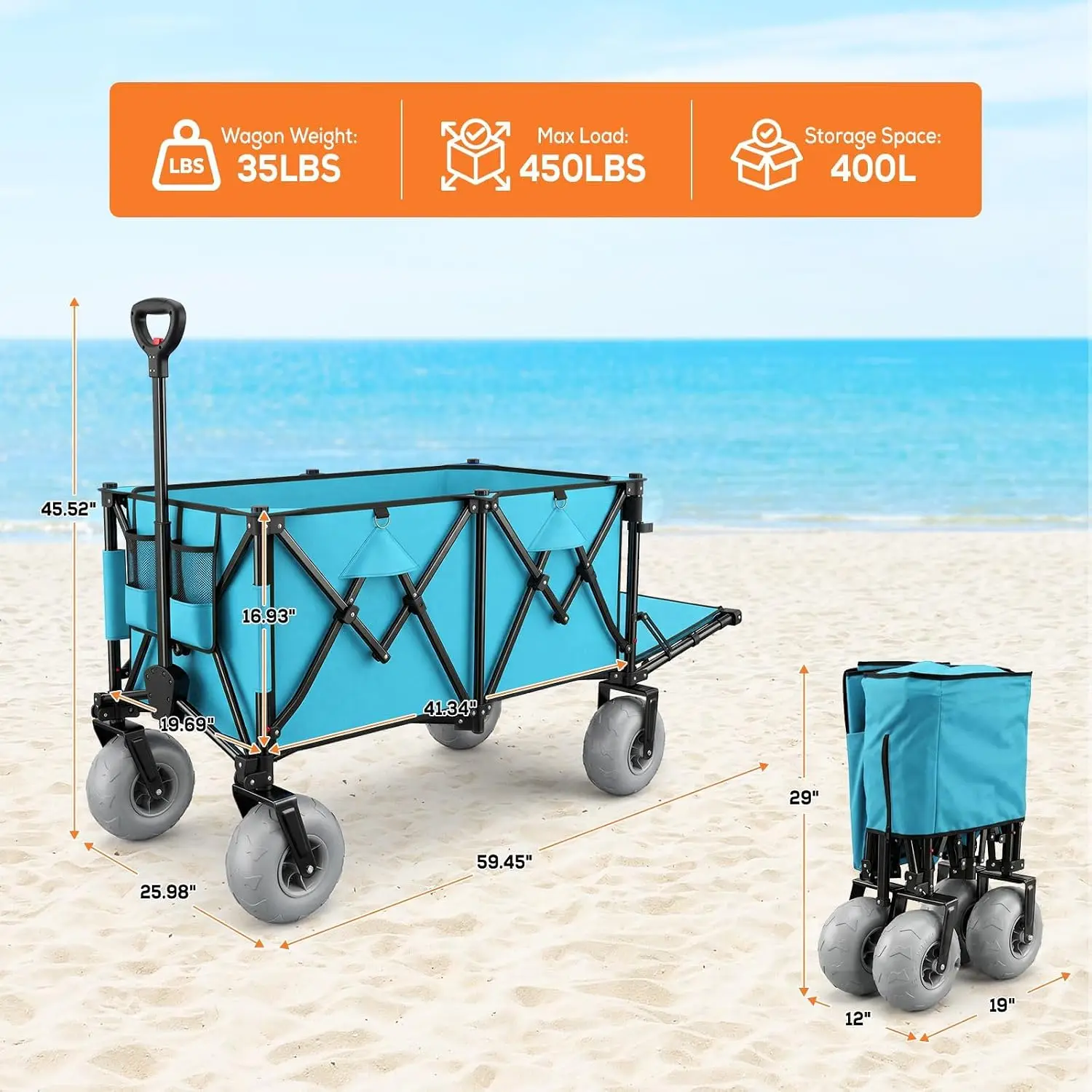 Heavy Duty Beach Wagon 9 inch Wide Big Wheels, 59