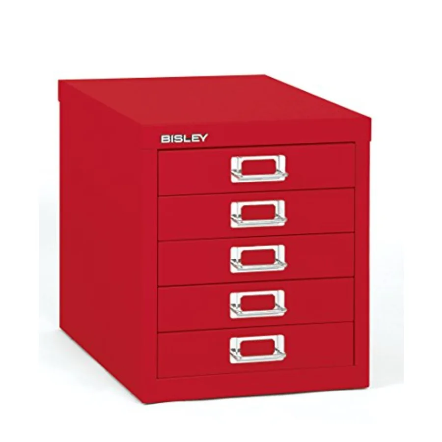 

5-Drawer Steel MultiDrawer Cabinet in Cardinal Red with Chrome Pull Handles and Label Holders Powder-Coated Steel Removable Dra