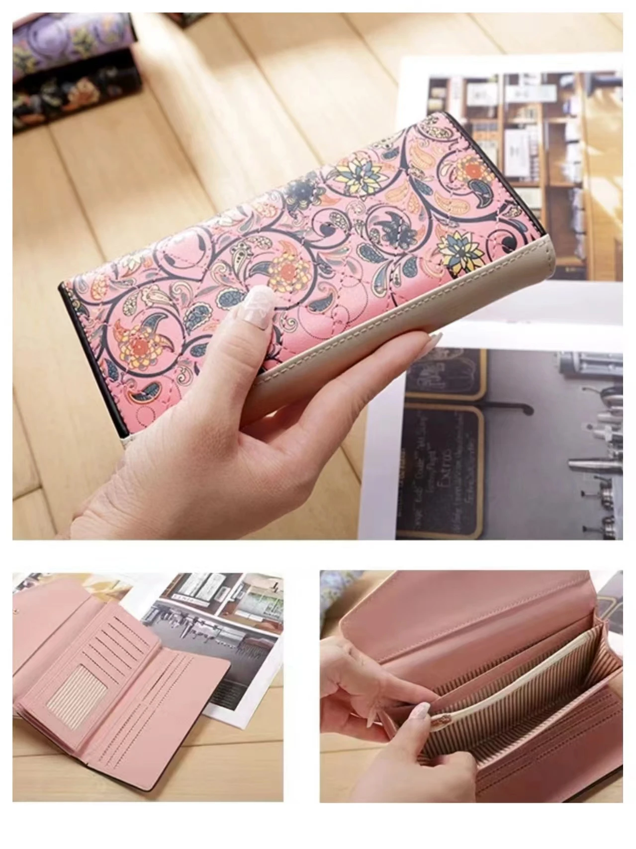 Women Long Wallet  Small Floral Envelope Grid Lady Clutch Phone Bag Coin Purses