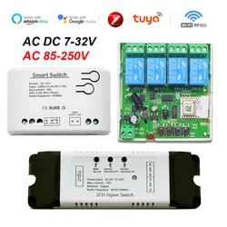 Zigbee-Wifiスマートモーターライトスイッチ,1, 2,4ch,rf433,Alexa用リモコンリレー,Google Home, 5v,12v,32v,220v AC、DC