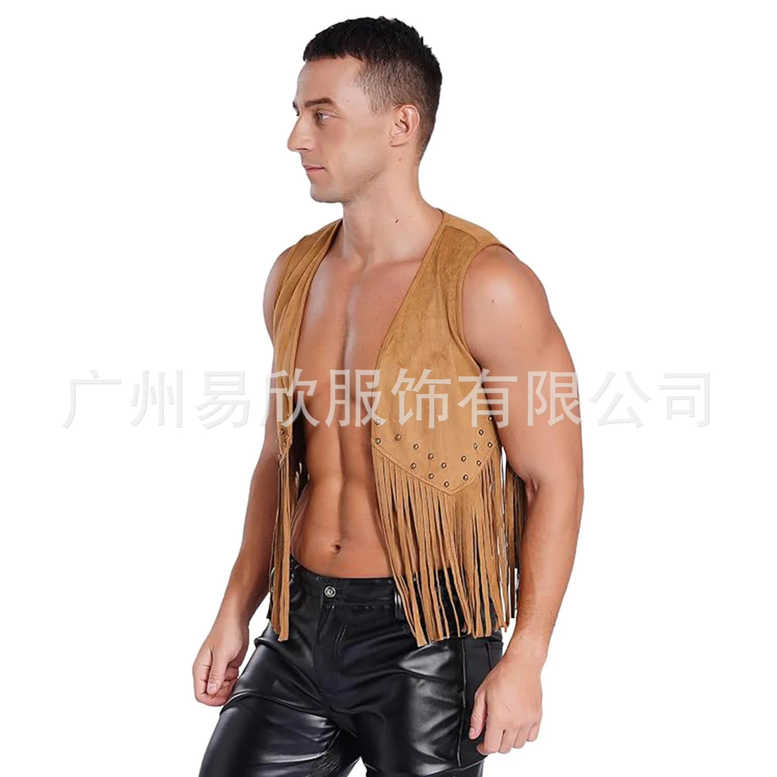 Fringe Vest Men Suede Front Open Retro Sleeveless 70s Boho Western Jackets