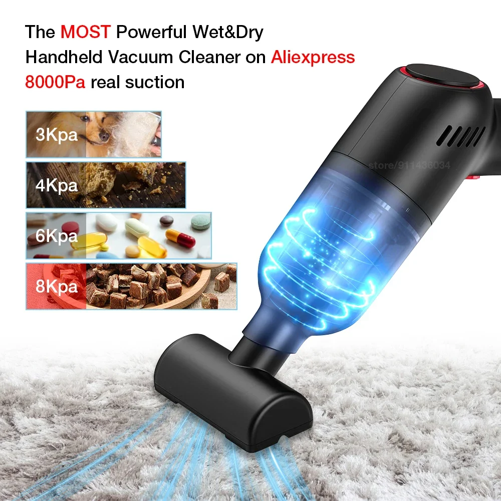 8000Pa Wireless Car Vacuum Cleaner Dual-use Wet/Dry Handheld Auto/Home Mini Vacuum