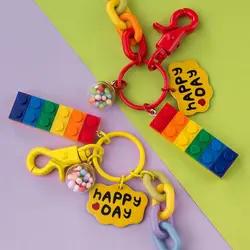 Fashion Flower Heart Rainbow Building Block Key Chain LGBT Gay Lesbian Collar Punk Accessories Women Men Pride Keyring Jewelry