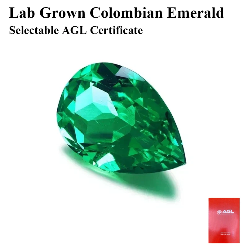 

Lab Grown Colombia Emerald Pear Shape Green Color Top Gemstone for DIy Charms Jewelry Making Material Selectable AGL Certifi
