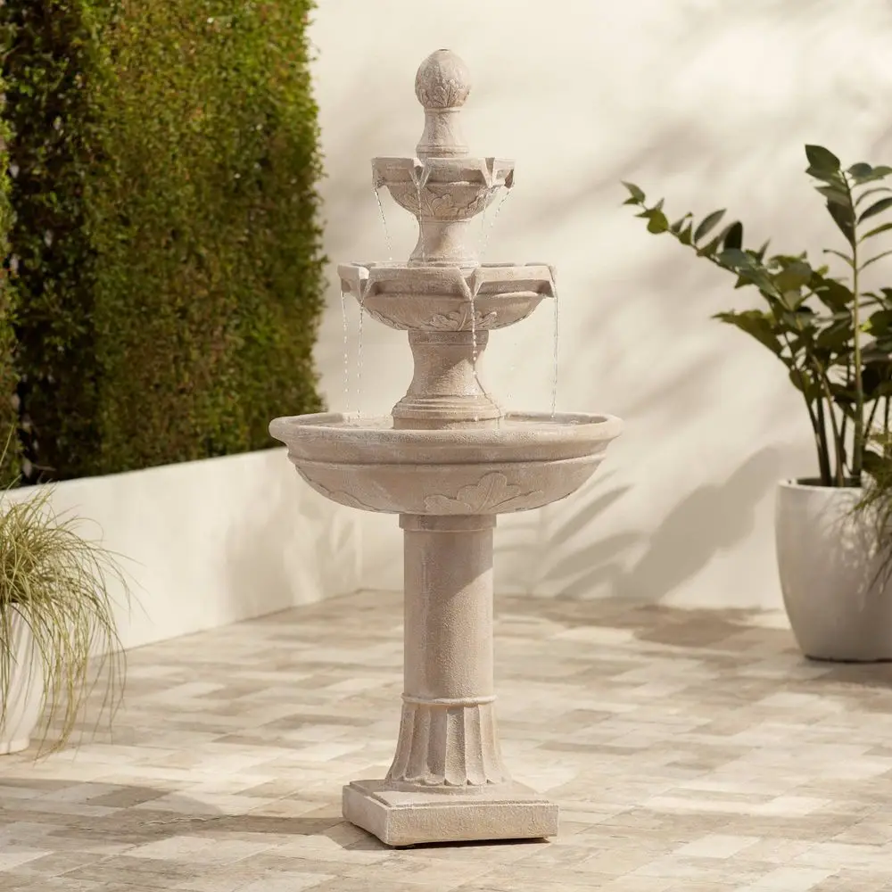 

48 High Large Traditional Italian Indoor Outdoor Decor Faux Stone Floor Fountain Waterfall 3Tier Standing Basin Water Feature f