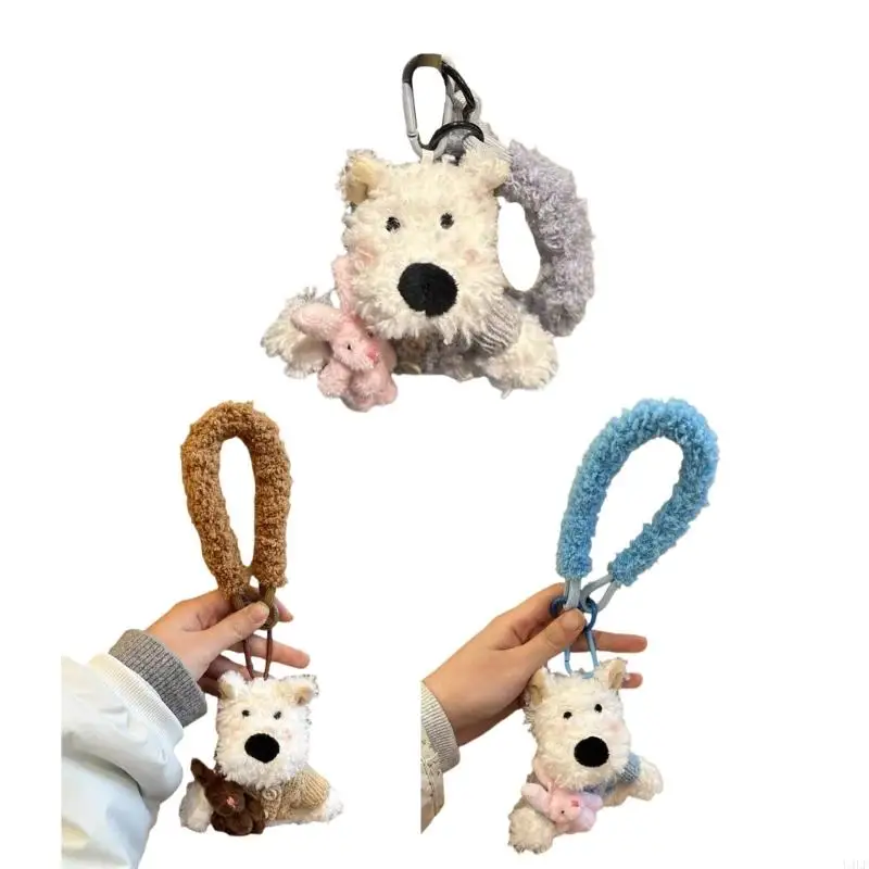 U4LF Adorable Wests Highland Dog Keychain Plush Animal Keyring Bag Pendant Car Key Ornament for Fashionable Pet Lovers