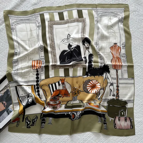 Bufanda de seda suave, pañuelos cuadrados de satén de 90CM, chales de marca de lujo, bolsa de ropa, accesorios, regalo para madre