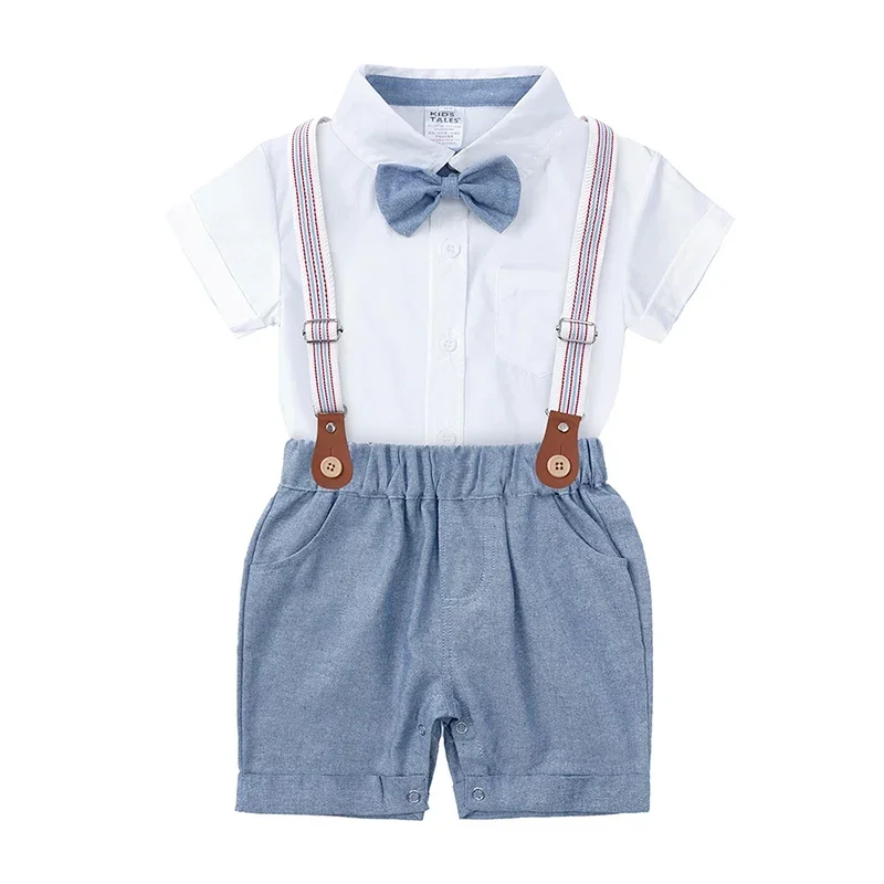 Fashion Baby Clothes Boys Outfits Cotton Short Sleeve Tops Strap Shorts 2 PCS Summer Children Boys Clothing Sets 1-3 Years