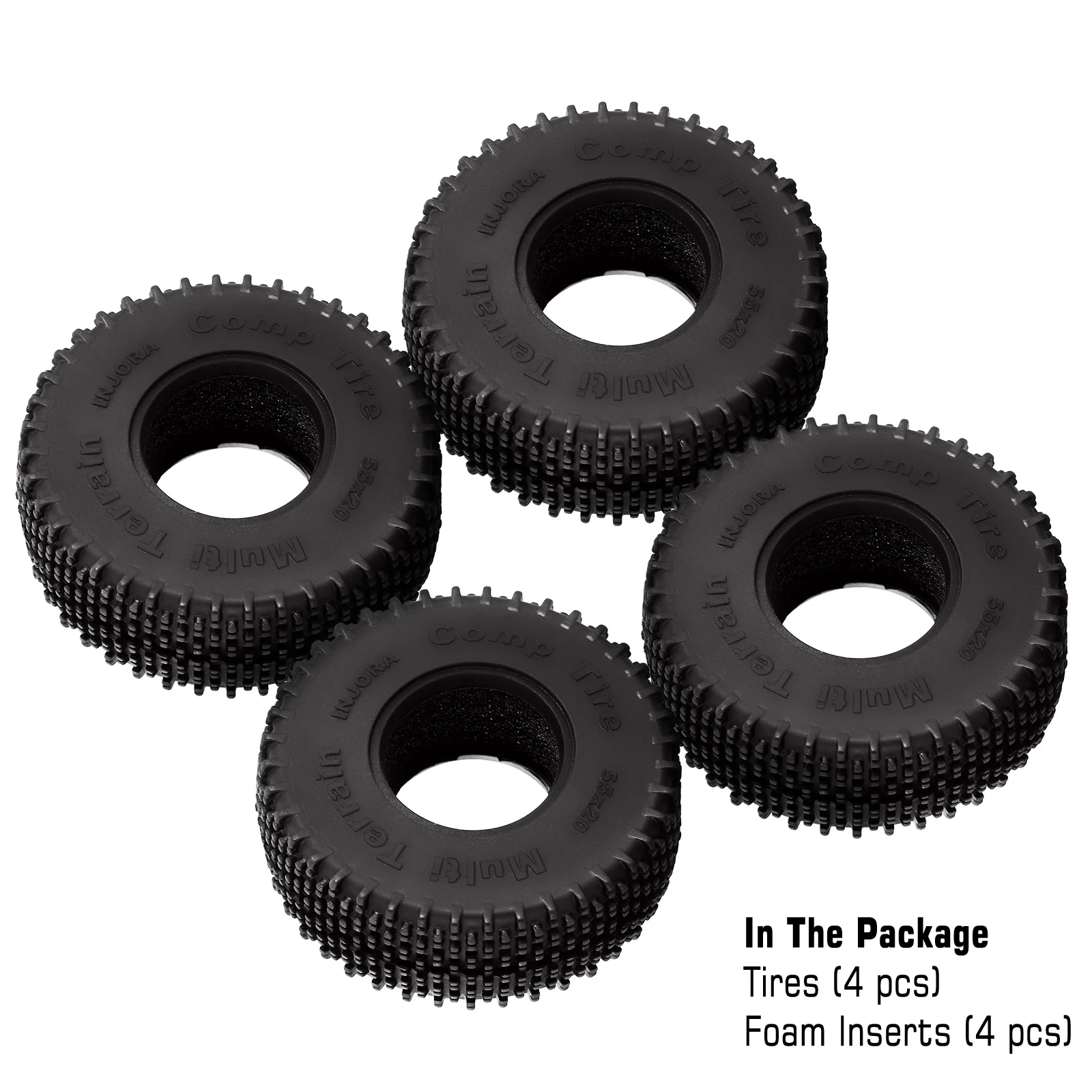 INJORA Comp Pins Multi Terrains 1.0 Wheel Tires 55*20mm for 1/18 1/24 RC Car Axial SCX24 TRX4M AX24 Upgrade (T1013)