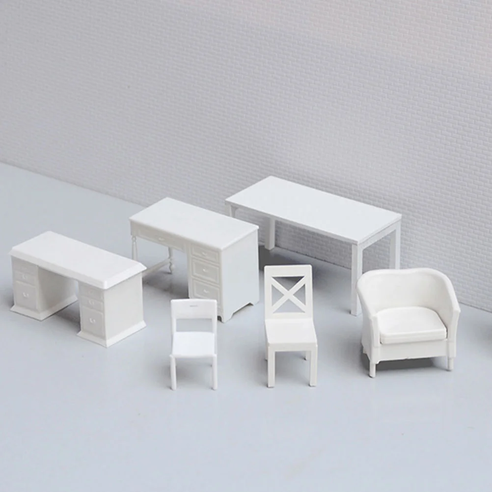 14 Pcs Mini Furniture Model Premium Plastic Kids Fairy Dollhouse Table Chair Desk Set Realistic Craft Small Decorative