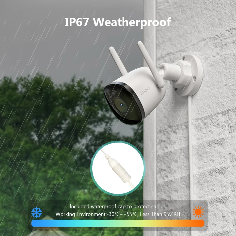 Imou Bullet 2C 4MP Dual Antennas Wifi IP Camera 야외 지원 소프트 AP Onvif IP67 Weatherproof 내장 마이크 AI 사람 감지 야간 시야 Wifi & 이더넷 연결 2.8mm 3.6mm 다중 렌즈 옵션 8X 디지털