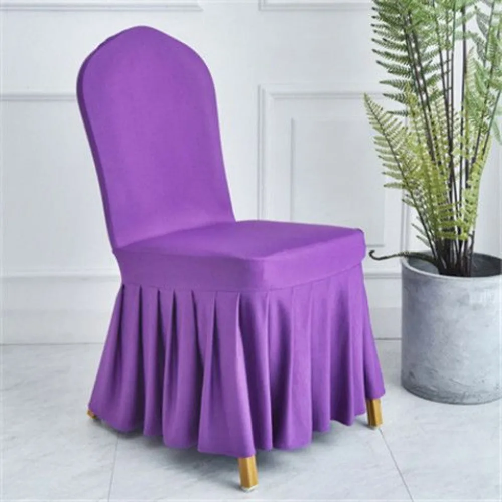 

Pure Color Pleated Skirted Chair Cover Full Wrap Removable Seat Cover Dustproof Washable Elastic Chair Cover