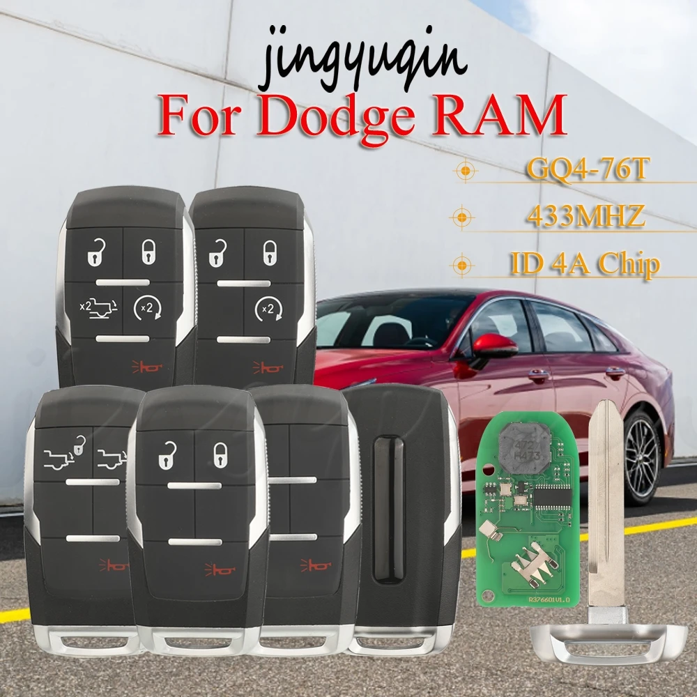 Jingyuqin para Dodge RAM, FCCID:GQ4-76T, ID4aChip, frecuencia: 433mhz 1/3/4/5 botones nuevo producto tarjeta inteligente control remoto llave de coche