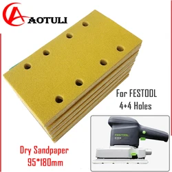 Dry Sandpaper 95*180mm for FESTOOL Sander Flocking Sanding Putty Sandpaper Machine General 4+4Holes
