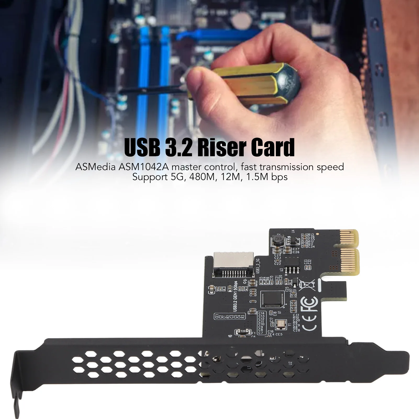 USB3.2 PCI E Riser Card Ceramic Capacitors Double Protection Fast Transmission Speed PCI E to Type E Riser Card for PC Black