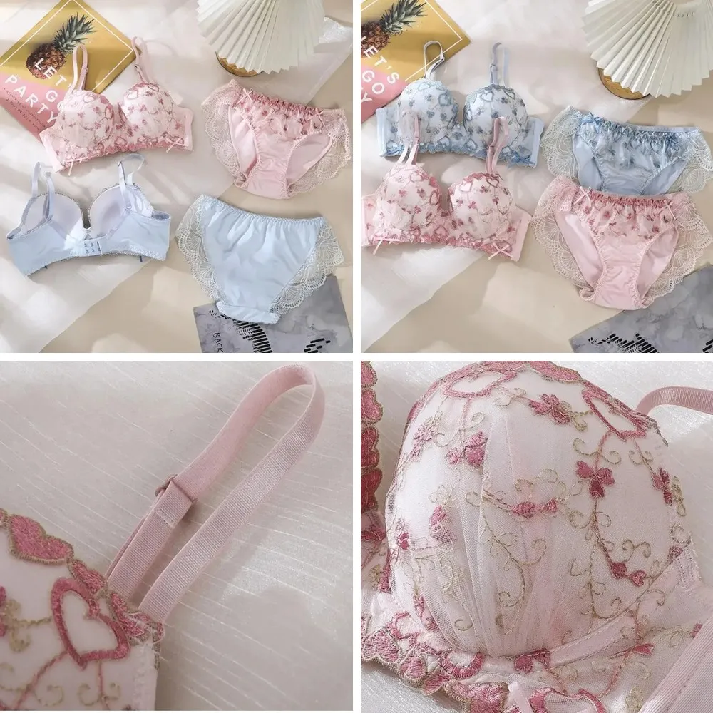 

Sexy Lace Bra Set Without Steel Ring, Side Support, Embroidered Backless Underwear for Women