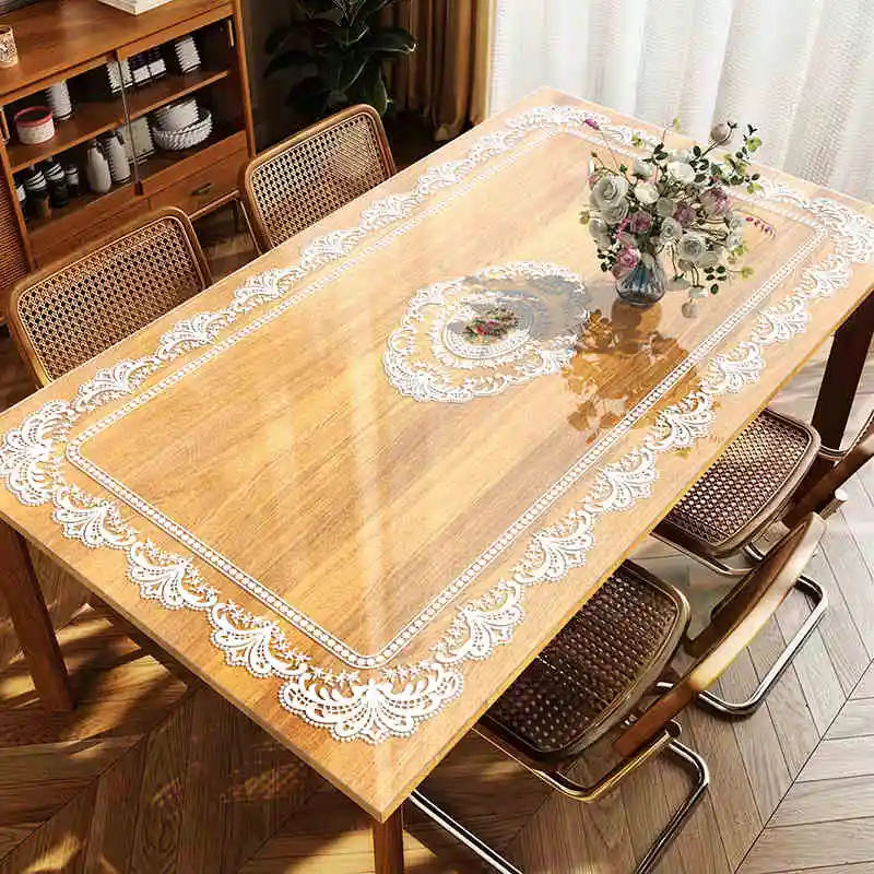

PVC Tablecloth Soft Glass Table Mat Transparent Lace Oil-proof Waterproof Heat-insulating Tablecloth Desktop Protective Mat