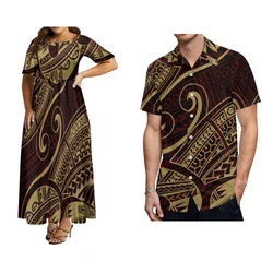 2023 Polynesian Vintage Couple Set Women's Dress Men's Shirt Summer Cool Short Sleeve Large Skirt Dress Custom Pattern