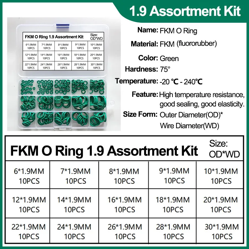 VMQ O-Ring-Dichtungsscheiben-Set aus Silikonkautschuk, FKM-Sortimentssätze für O-Ring-Dichtungen aus Fluorkautschuk, für die Autoreparatur von Luftgasaanschlüssen – Detail 6