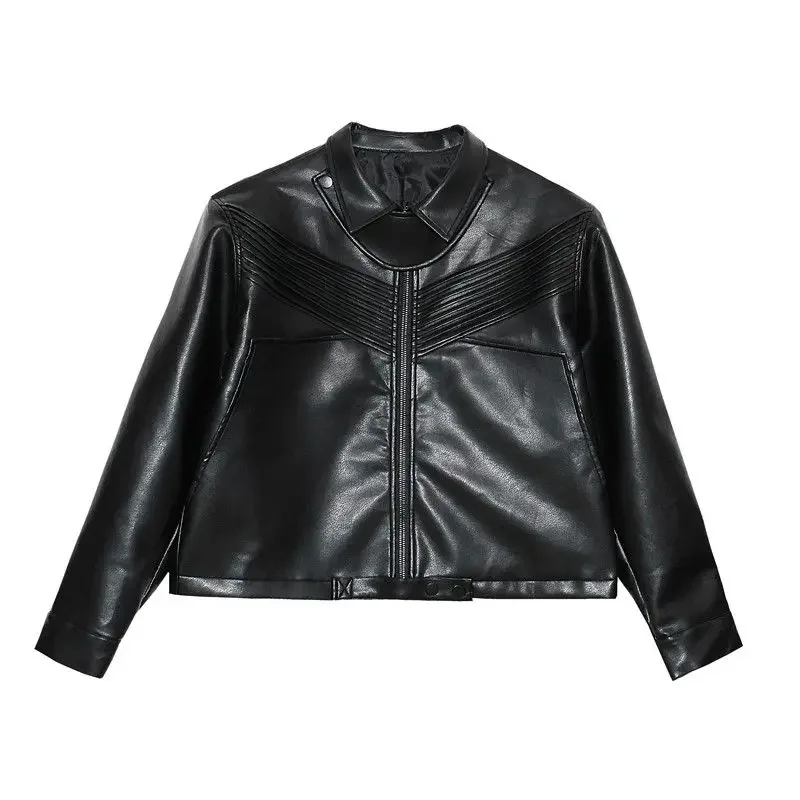 Women's clothing 2024 autumn American retro PU leather jacket, high-end motorcycle jacket, women's trendy top, spring style