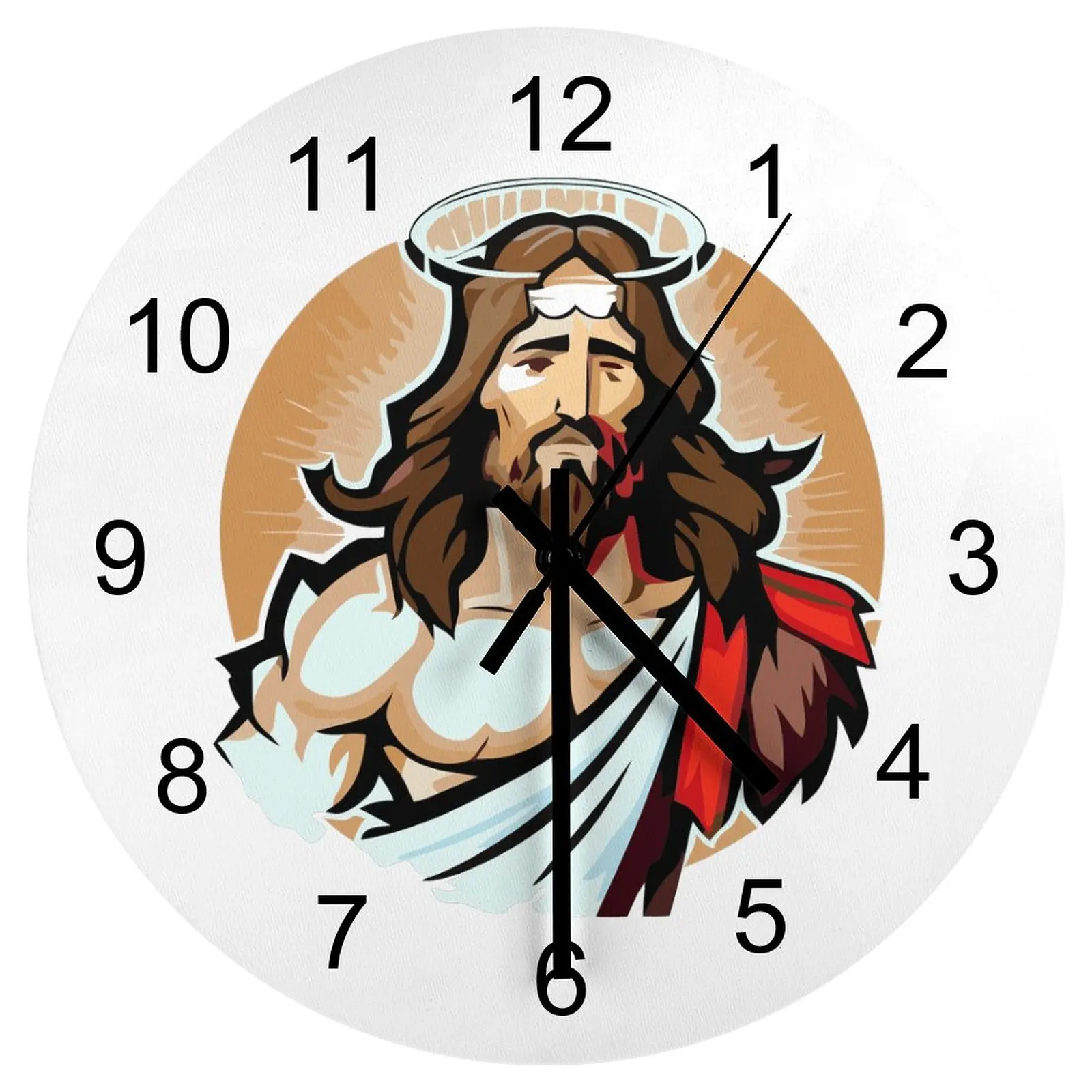 Dining Room Wall Clock Religious Christ Bible Jesus Clocks 12 inch Silent Wooden Round Artistic Slim Profile Sporty