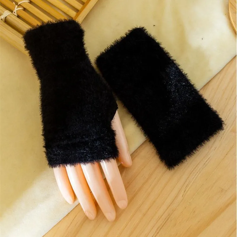 

Imitation Mink Fleece Soft Winter Half Finger Gloves Women Warm Solid Plush Knitted Fingerless Gloves Wrist Mittens Writting