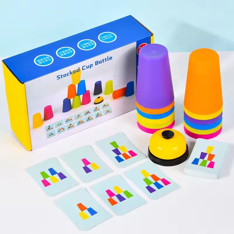 Montessori brinquedos pilha copo jogo com cartão criança educacional iluminação intelectual cor cognição lógica treinamento crianças presente
