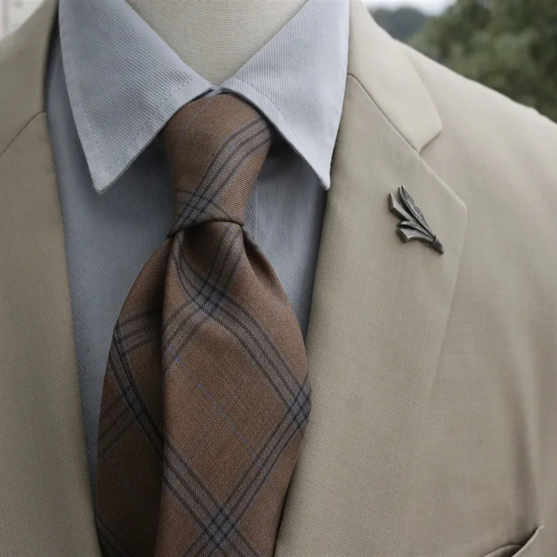 men's-casual-woolen-tie-blue-plaid-brown-formal-professional-interview-annual-conference-long-necktie-leisure-style