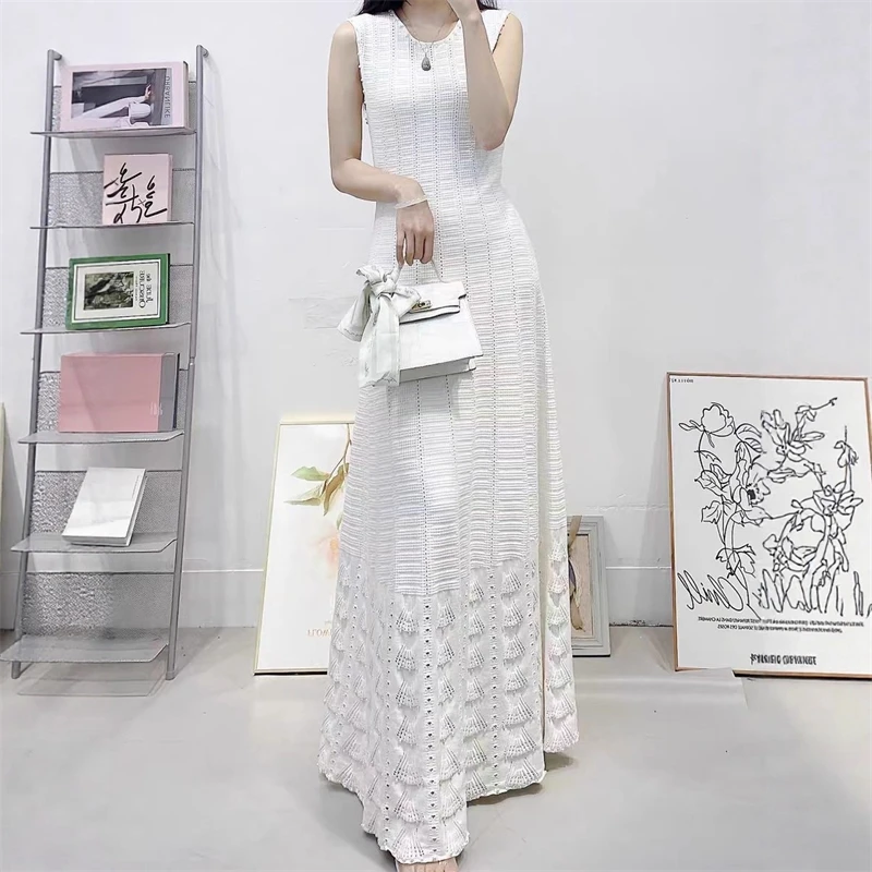 Vestido largo sin mangas con cuentas recortadas estilo francés vestido Sexy de verano con hombros descubiertos para mujer fiesta boda noche cita romántica