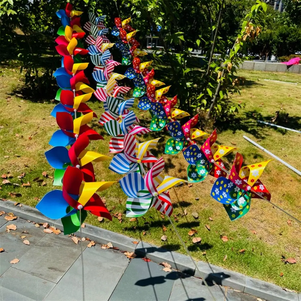 10pcs/set with Rope Strings Colorful Arch Corridor Windmill with Steel Wire Rope Plastic 5 Leaves Pinwheels Handmade Colorful