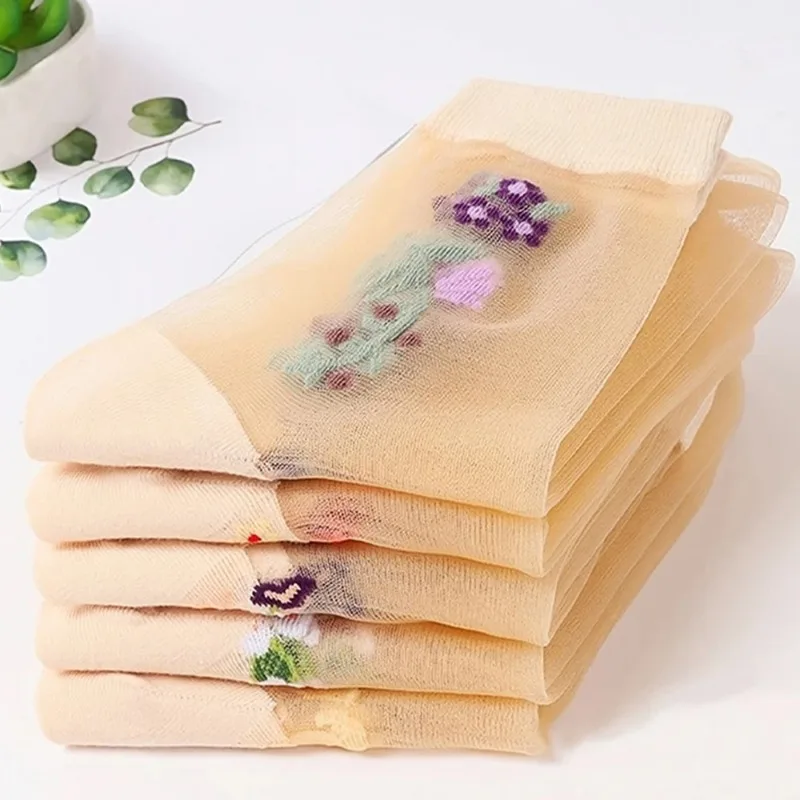 5 Pairs Women's Spring Summer Mid Tube Socks Wholesale High Quality Breathable Anti Slip Anti Hook Thin Lightweight Comfortable image 4
