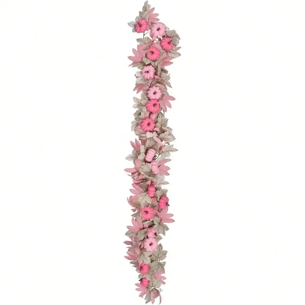 Pink Pumpkin Garlands Halloween Decorations 5.6FT Artificial Maple Leaf Vines Hanging Garland Thanksgiving Fall Mantle Fireplace Decor (Pink, 68 Inches) - view 6