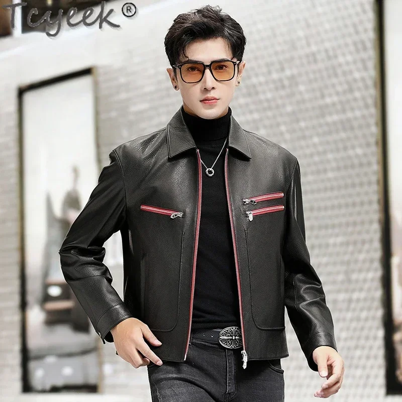 Tcyeek Natural Leather Jacket Men 2025 Fashion Real Goatskin Coat Male Spring Autumn Clothes Men's Motocycle Jackets Thin Style