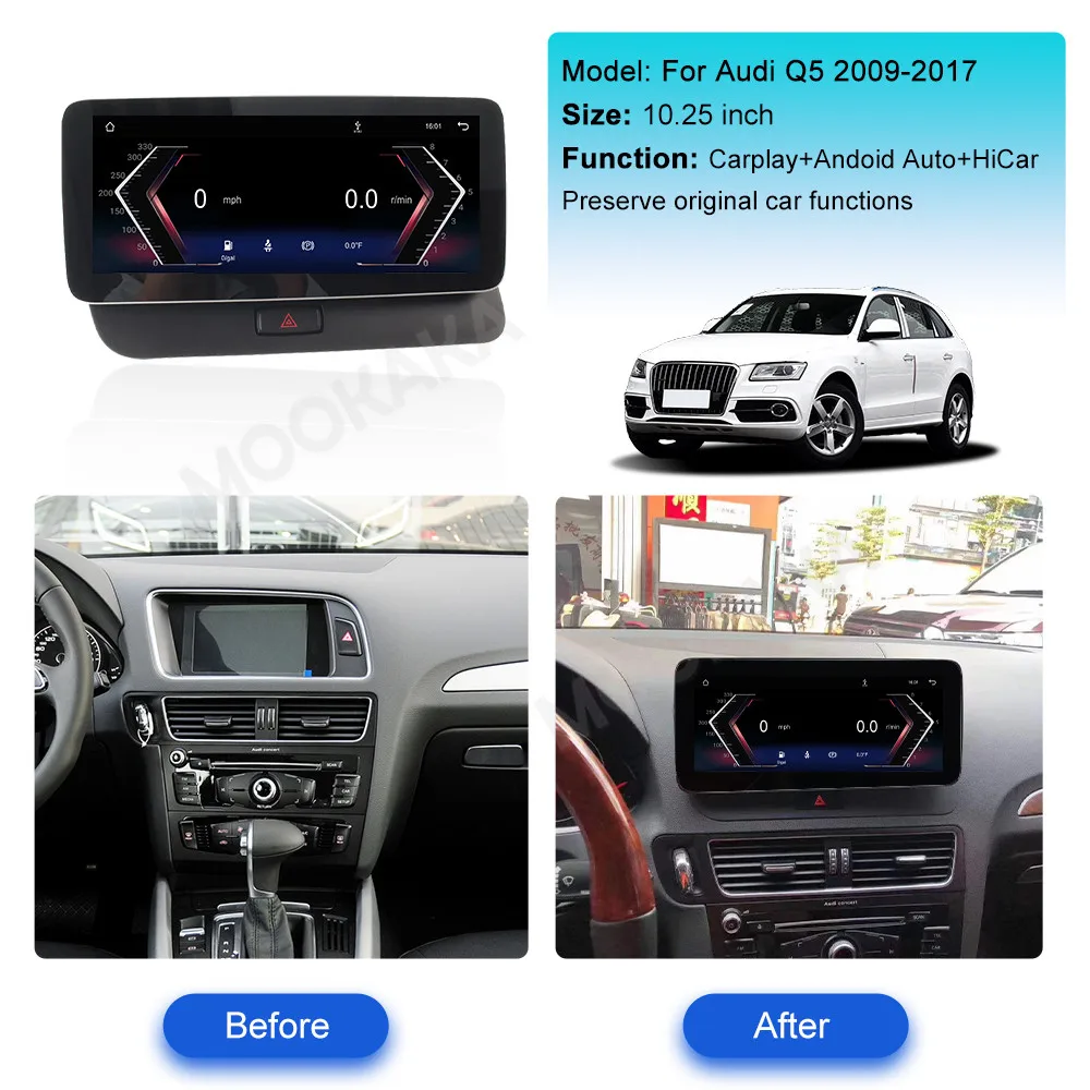 10.25/12.3 Inch Car Radio Linux System For Audi Q5 2009-2017 Multimedia Player Android Auto Carplay GPS Stereo HD Touch Screen