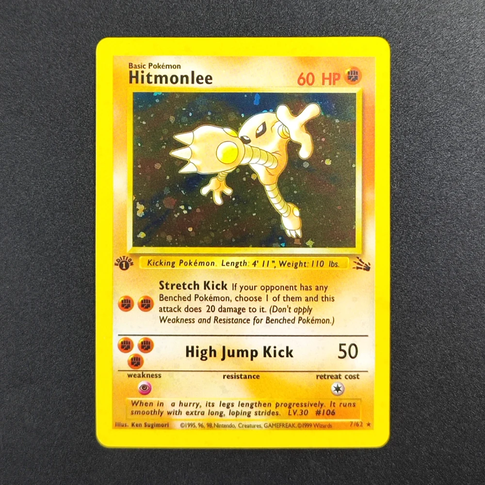 

Proxy Pokemon Card EN Fossil 1st Edition Hitmonlee 7-62 Super Rare Collectibles Card Single Classic Game Anime Cards Toys