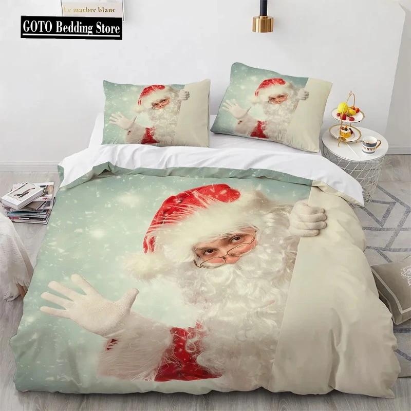 

Father Christmas Bedding Home Textile North America Bed Cover Set Merry Christmas Tree King Size Kids Adult Quilt Cover Sets 3D