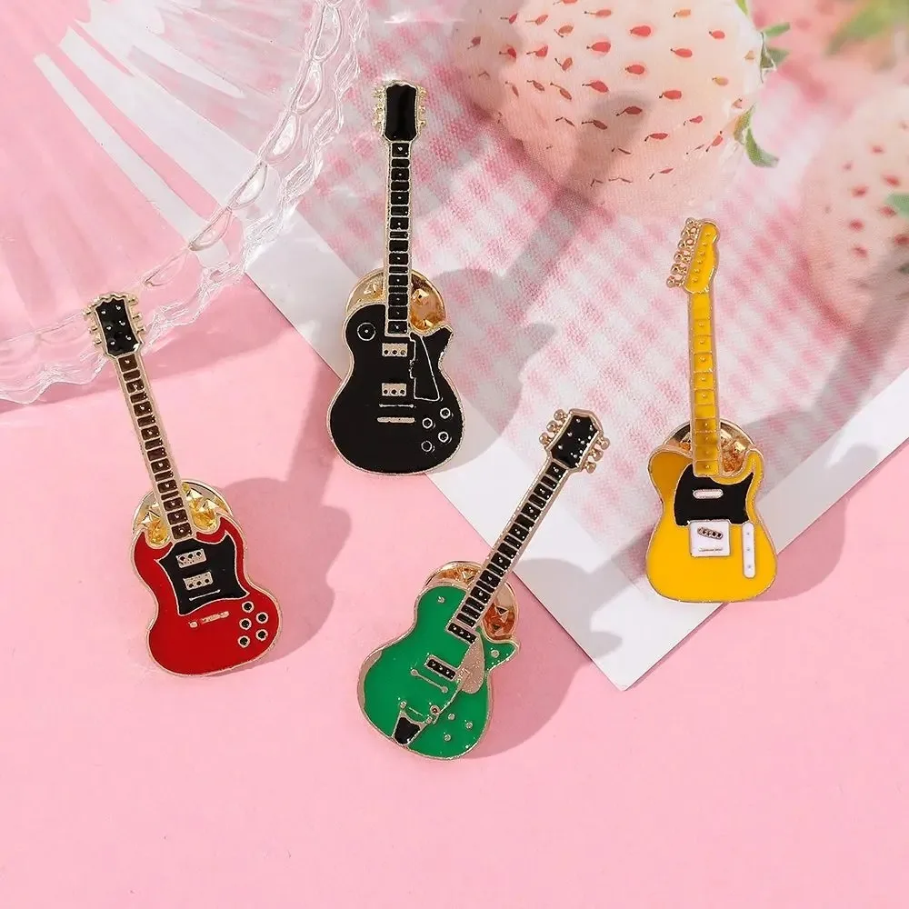1/2/4PCS  Vintage Metal Enamel Guitar Brooch for Men Women Musical Instrument Electric Guitar Badges Pins Fashion Jewelry Gift