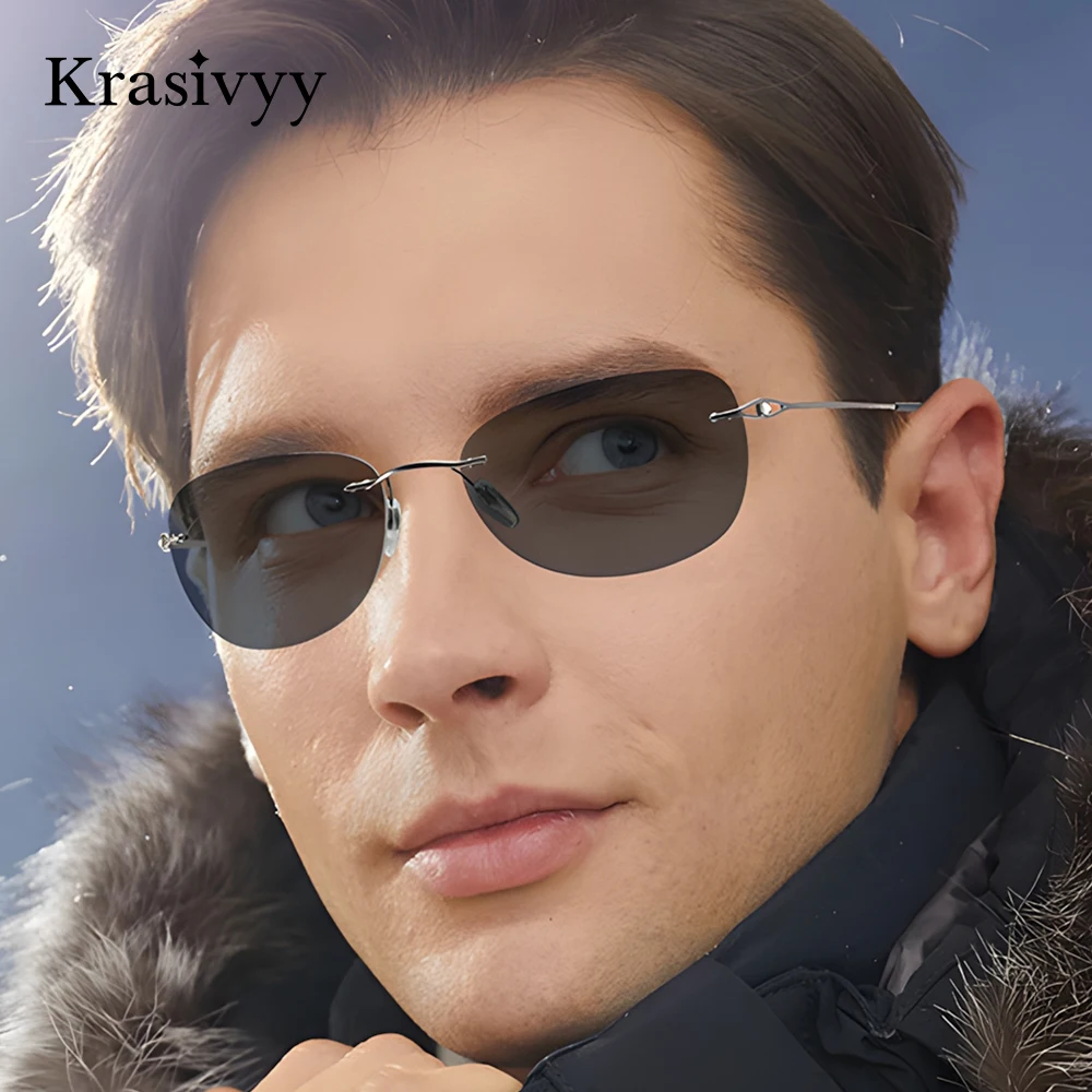 

Krasivyy поляризационные солнцезащитные очки без оправы, мужские титановые сверхлегкие овальные нейлоновые линзы, гибкие солнцезащитные очки для вождения, женские брендовые УФ-оттенки