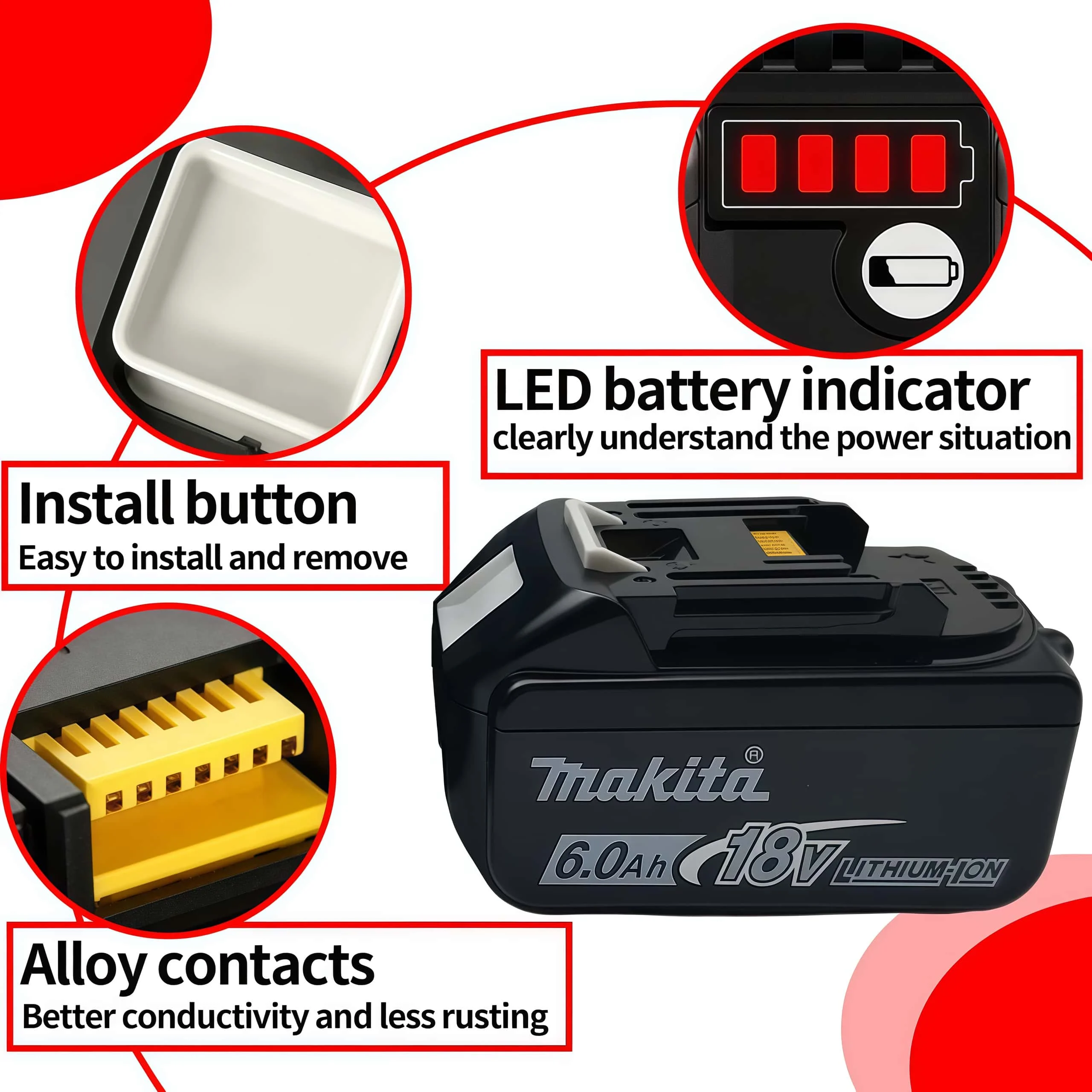Genuine Makita BL1860 6AH Li-ion Battery Power Tools Replacement 18V Screwdriver 6AH Capacity LXT BL1850 BL1840 with BMS 18v Bat - view 5