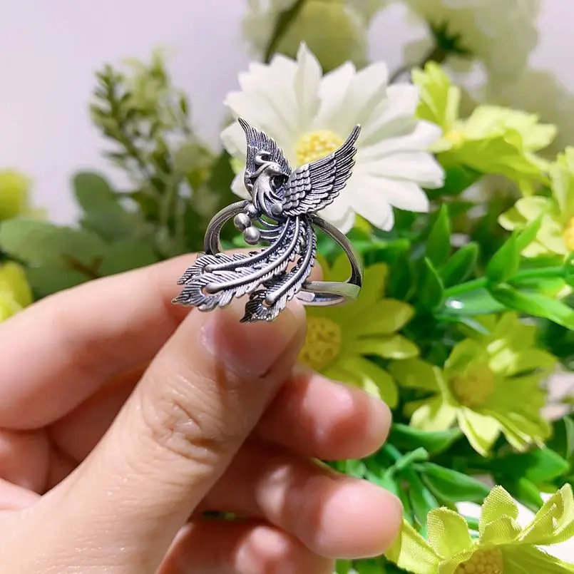 Vintage Silver Color Peacock Phoenix Ring for Women Adjustable Rings Engagement Wedding Ring Anniversary Jewelry Gifts