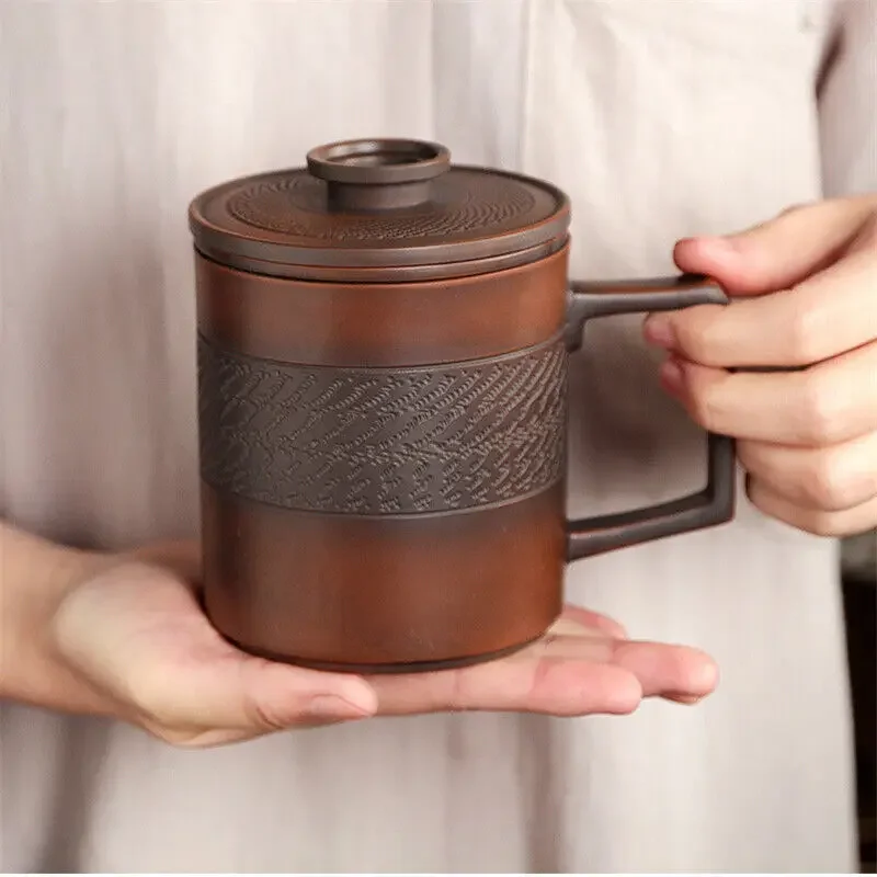

400ml Antique JianShui Crafts Handmade Office Pottery Tea Cup Filter Mug Tea Set