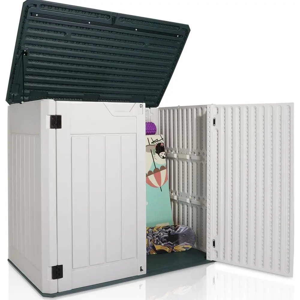 

Creamy White Outdoor Storage Shed, Lockable Weatherproof Deck Box for Patio, Yard, Tools, and Pool Supplies