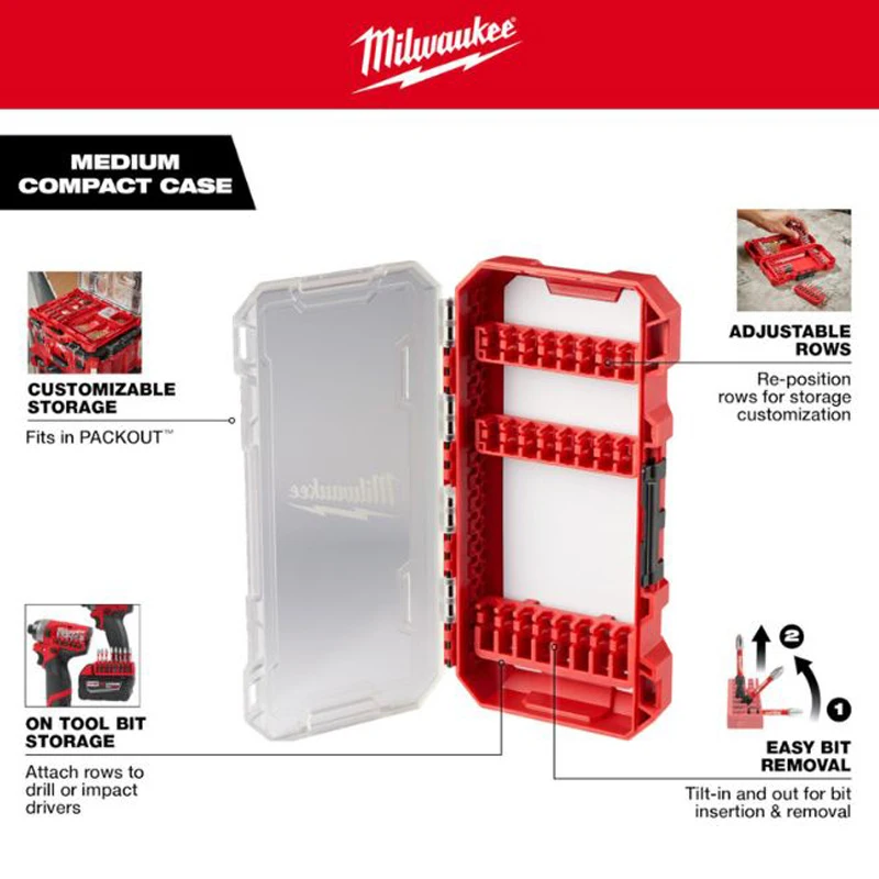 Imagem -03 - Caixa Selada Portátil Carpintaria Broca Buraco Acessórios da Ferramenta Elétrica Driver Bit Grupo Milwaukee 48324403 18pk