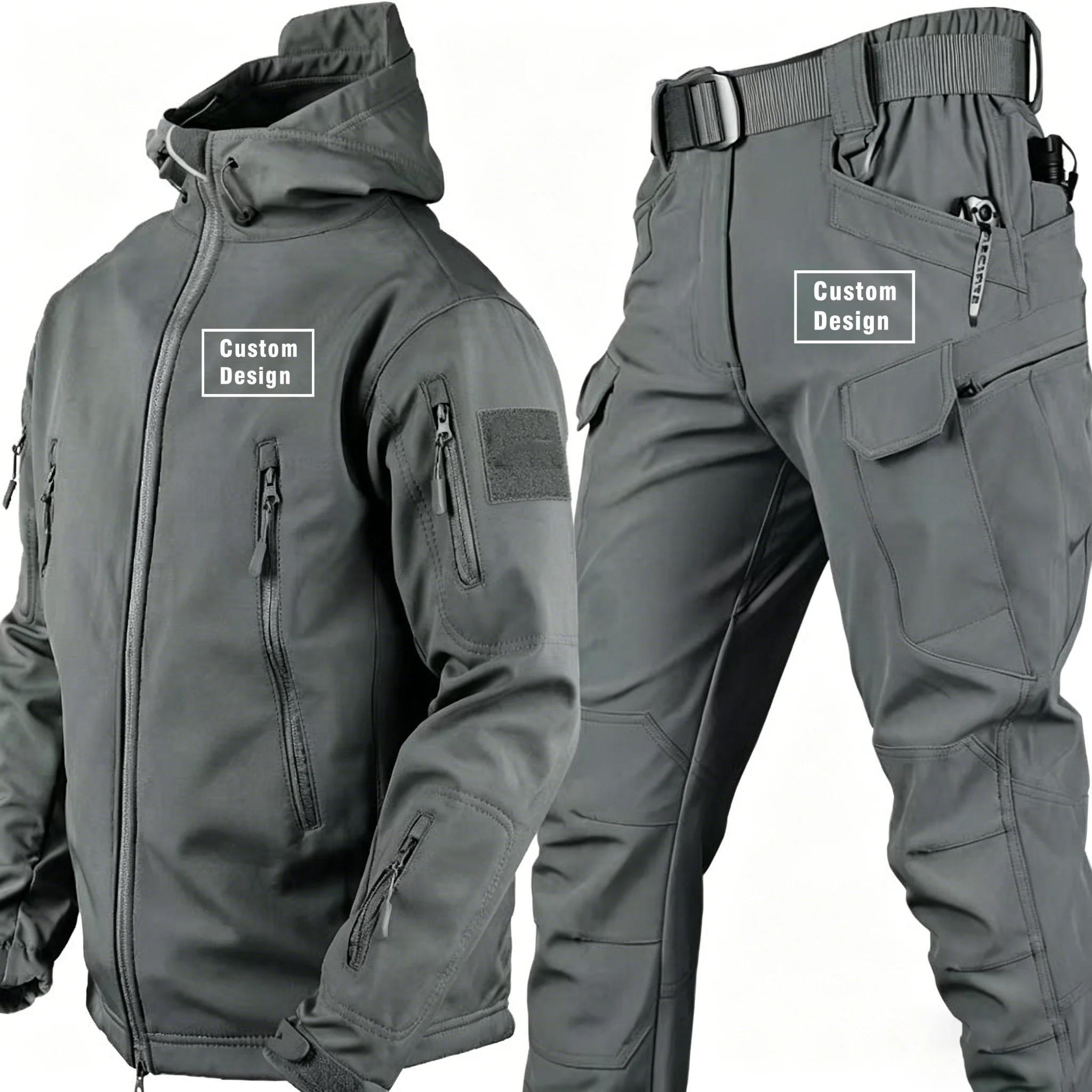 

DIY LOGO Men's Sets Outdoor Military Custom Design Fleece Warm SoftShell Man Jackets Coat Outerwear Sets