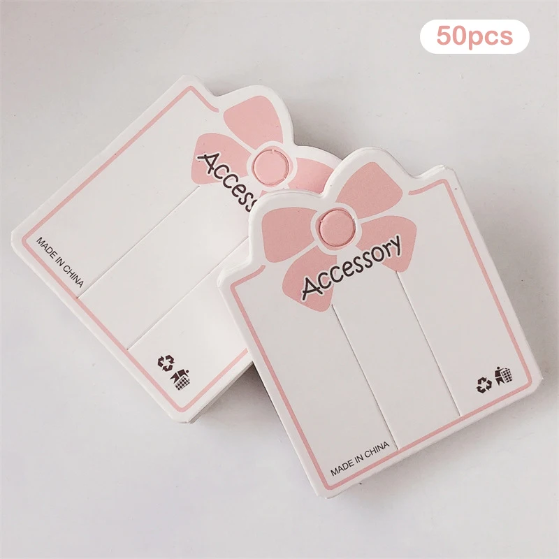 50PCS Pink Bowknot 2 Pores Display Paper Card Tag For Bracelet Jewelry Hair Accessories Holder Packaging Supplies Small Tool